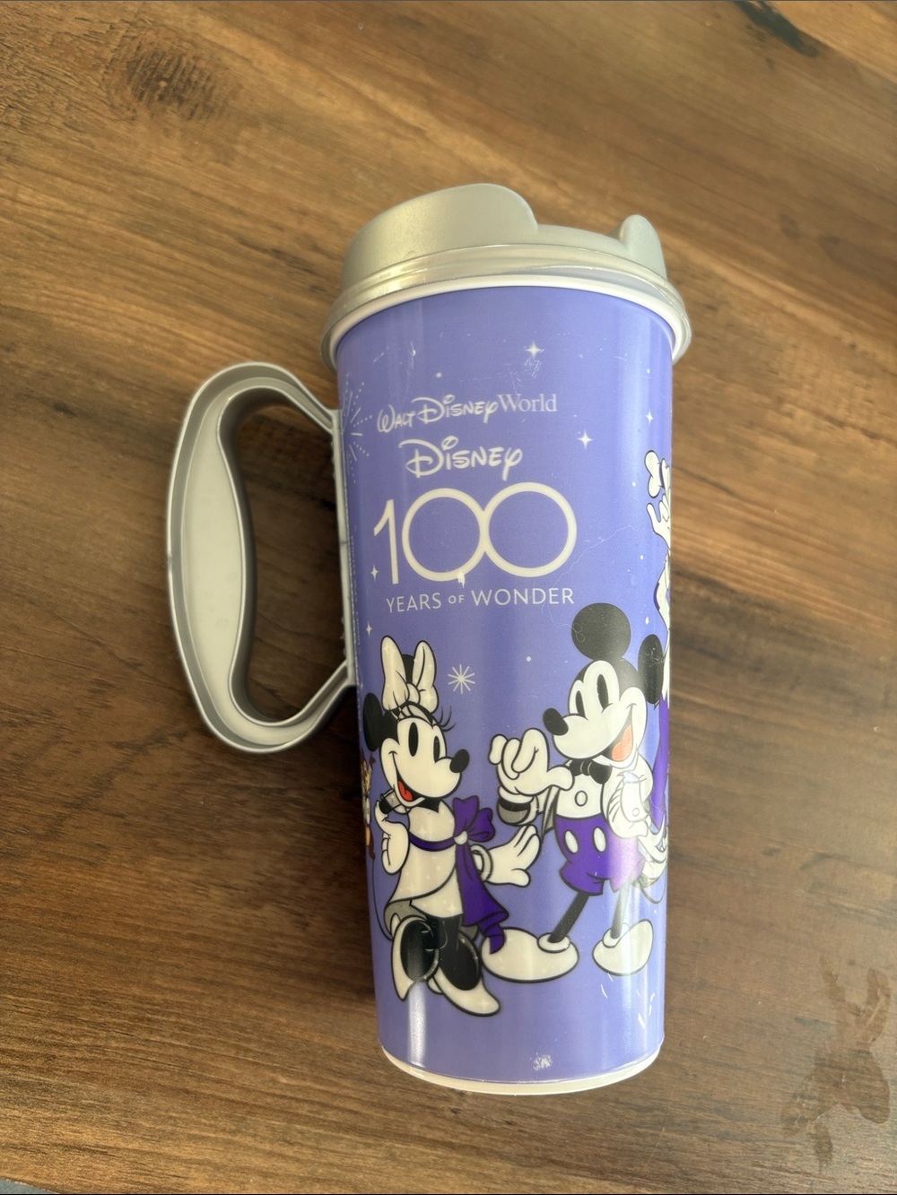 Disney Purple & Silver Mickey & Minnie 100 Years Travel Mug